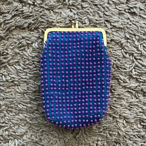 VINTAGE Blue and Purple Beaded GOLD TRIM cigarette wallet stim anxiety fidget